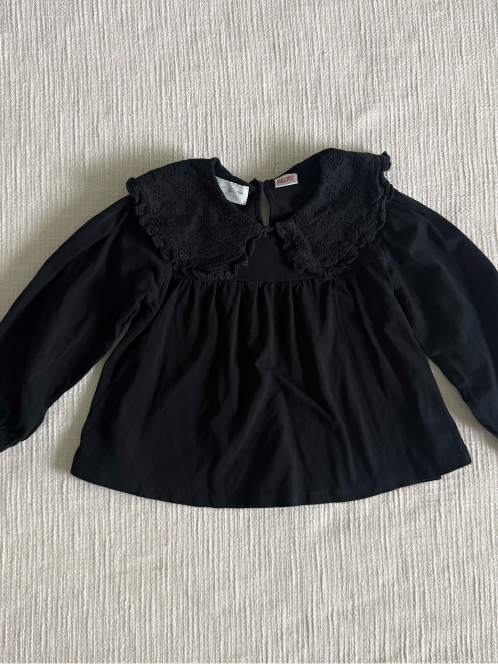 Zara Black Eyelet Peter Pan Collar Long-Sleeve Top - Kids